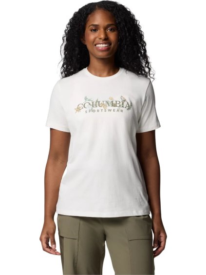 Biele dámske tričko s potlačou Columbia Boundless Beauty Logo SS Tee