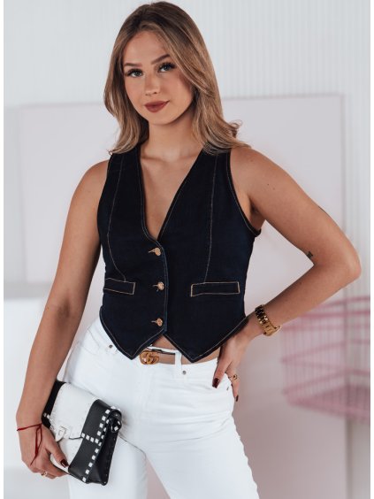 Tmavomodrá dámska krátka džínsová vesta JEANSPICE