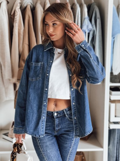 Modrá oversize dámska džínsová košeľa OVERLLO