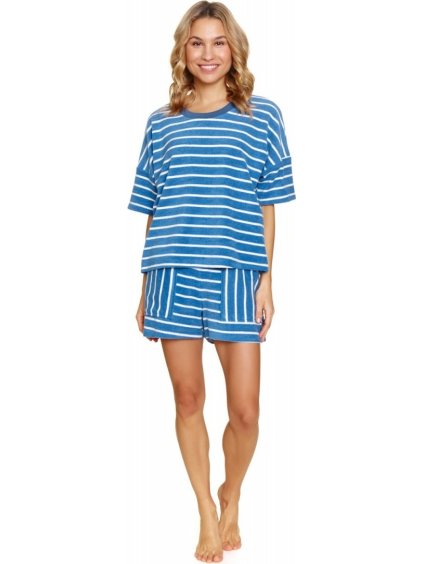 Modré pruhované dámske krátke froté pyžamo Doctor Nap