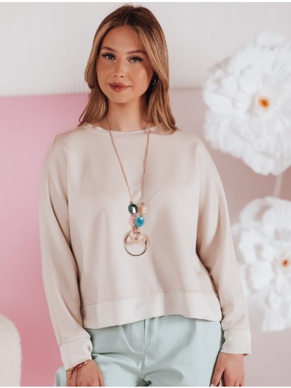 Svetlobéžová dámska ľahká krátka mikina NUBISS s príveskom