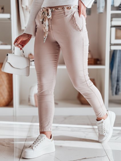 Dámske svetloružové chino nohavice s pásikom ROSSALI