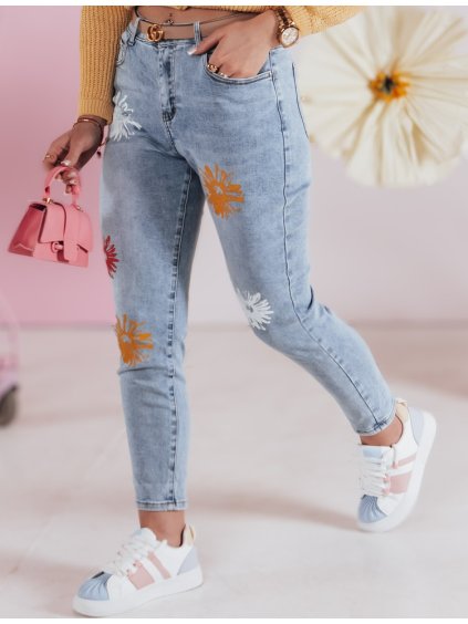 Modré dámske slim fit džínsy s kvetinovou potlačou FLORENSSO