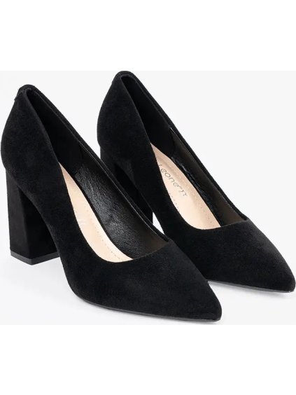 Čierne semišové lodičky na stĺpiku, podpätok 8,5 cm