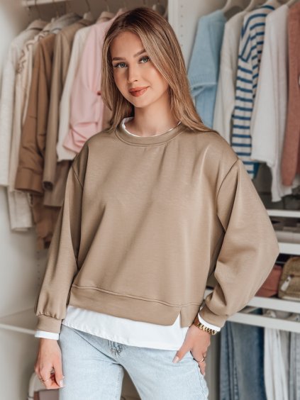 Ľahká tmavobéžová dámska mikina voľného strihu LUZZIO