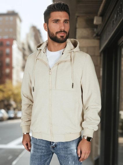 Béžová pánska prechodná bunda s odnímateľnou kapucňou
