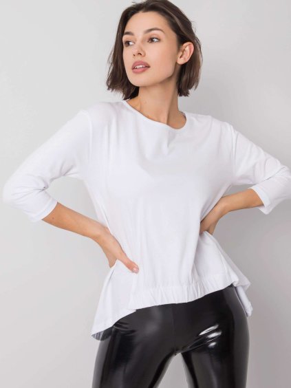 (Veľ. L) Dámske biele tričko s predĺženým chrbtom