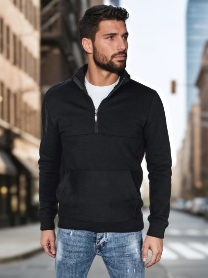 Čierna pánska mikina so stojačikom a klokaním vreckom