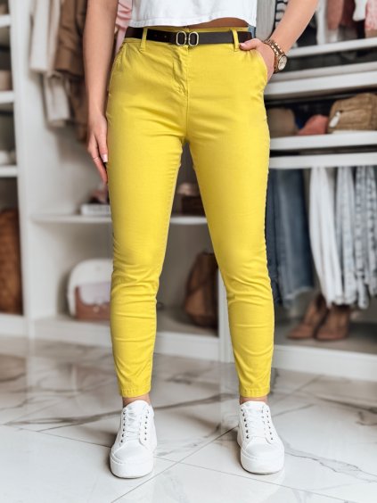 Horčicové dámske slim fit nohavice s opaskom LINESKA