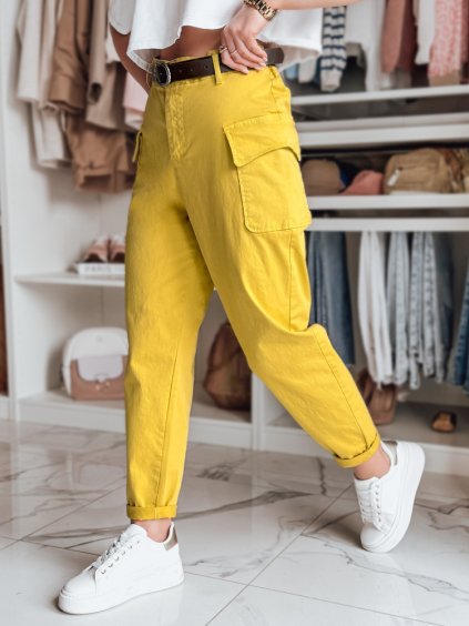 Horčicové dámske pohodlné voľné nohavice GOTRENDI