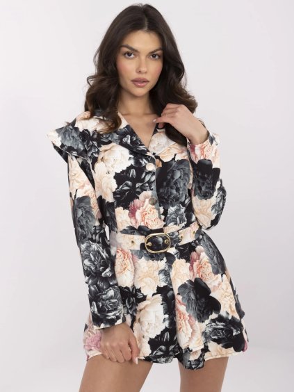 Čierno-béžový dámsky kvetinový overal