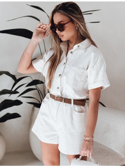 Biely dámsky džínsový overal s opaskom DINOZIA