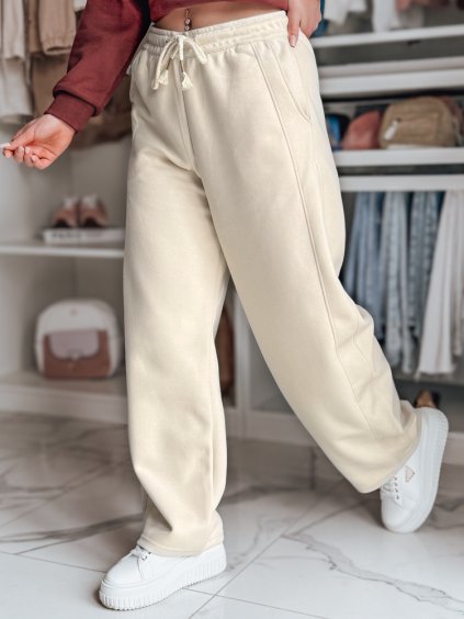 Dámske béžové tepláky so širokými nohavicami