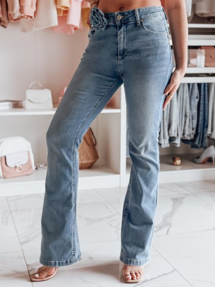 Modré dámske džínsy do zvonu s kvetinou FLOWERSSE