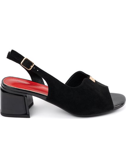 Čierne dámske semišové sandále na podpätku, podpätok 5 cm