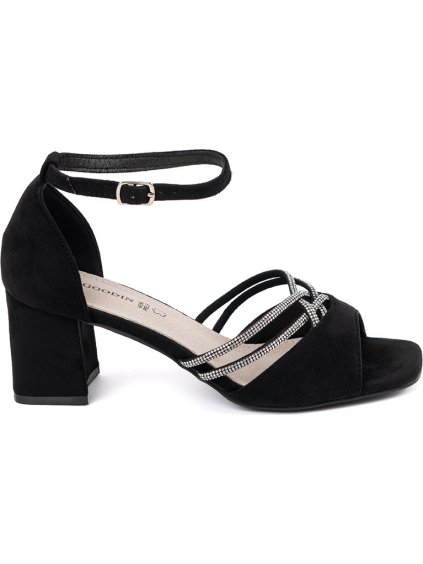 Čierne dámske semišové sandále na stĺpiku, podpätok 6 cm