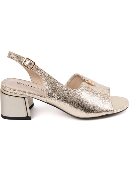 Dámske zlaté sandále na podpätku, podpätok 5 cm