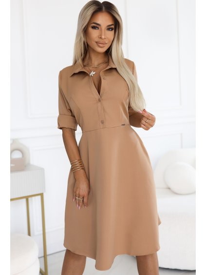 Kávové šaty s prepínaním AMALIA