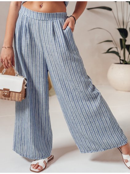 Svetlomodré dámske pruhované široké nohavice MODERES