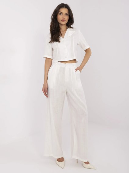 Smotanová dámska ľanová súprava s krátkou košeľou