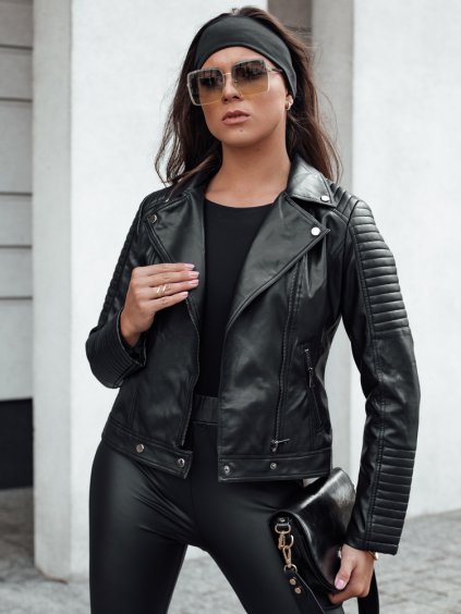 (Veľ. XL) Dámska čierna krátka koženková bunda