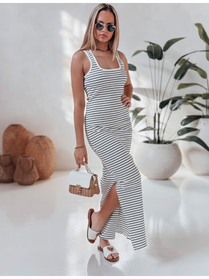 Pruhované dámske bielo-čierne letné maxi šaty SUMMER LOVE
