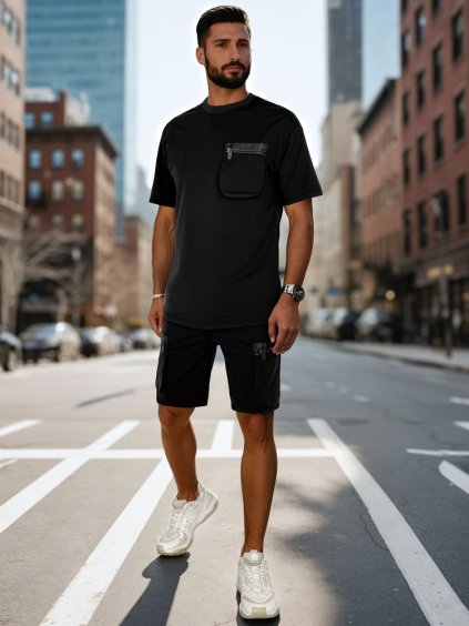 Čierna pánska súprava trička a šortiek