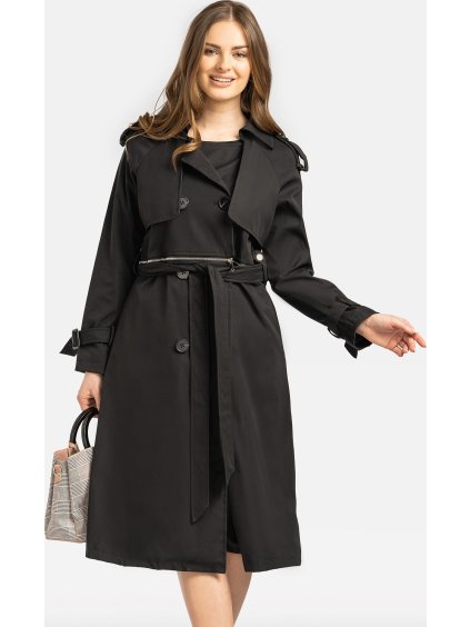 Dámsky elegantný dvojdielny čierny trenčkot