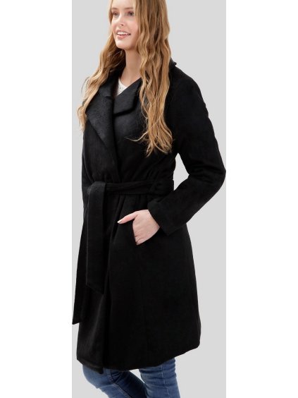 Klasický dlhý čierny dámsky kabát