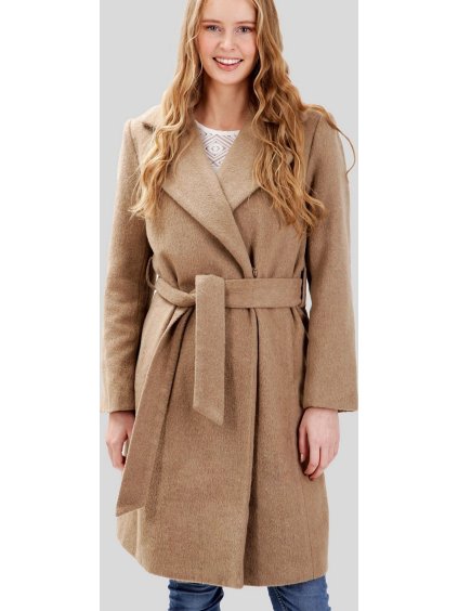 Klasický dlhý béžový dámsky kabát