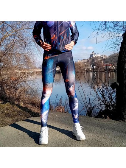 Dámske tmavomodré vzorované funkčné legíny