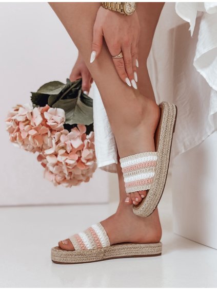 Béžovo-ružovo-biele dámske plážové nazuváky PLAZENTA