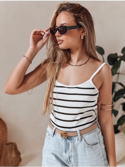 Bielo-čierne dámske pruhované body z viskózy na ramienka STRIP BACK