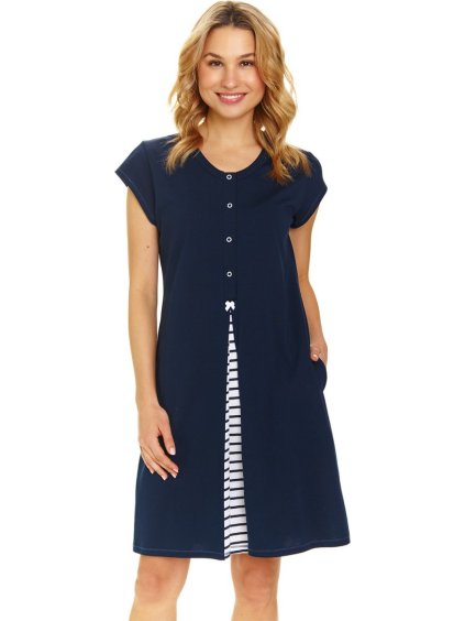 Tmavomodrá nočná košieľka s pruhovaným výkrojom