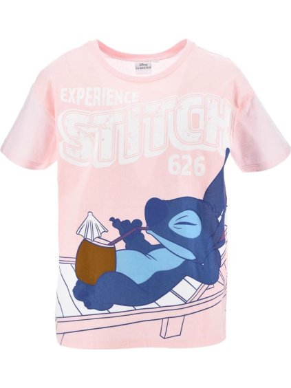 Svetloružové detské tričko Stitch