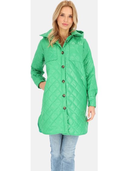 Ľahká zelená prešívaná dámska bunda s kapucňou