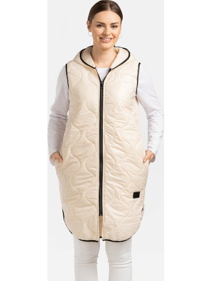 Svetlobéžová ľaká dámska vesta s kapucňou