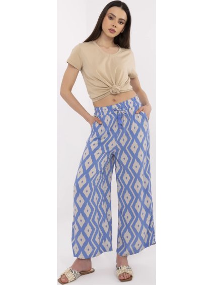 Modré dámske vzorované letné nohavice z viskózy