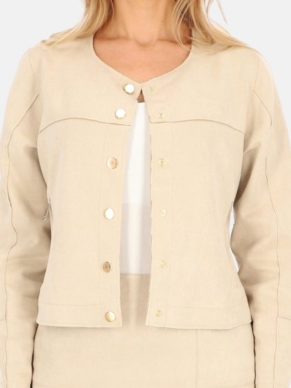 Béžová dámska krátka semišová bunda so zlatými cvočkami *BLE 241085 F