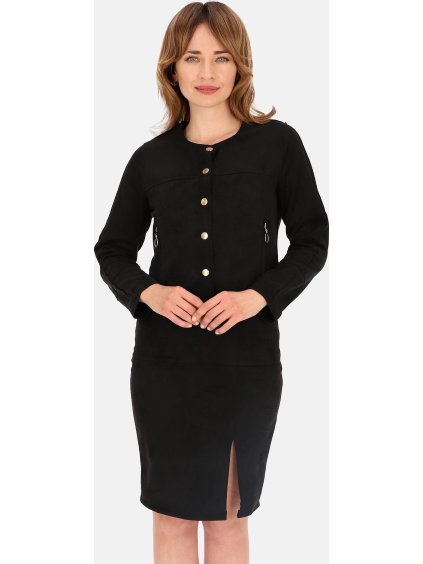 Čierna dámska krátka semišová bunda so zlatými cvočkami