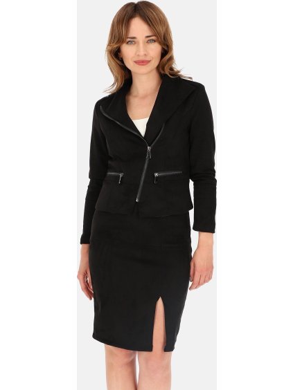 Čierna dámska krátka bunda z umelého semišu