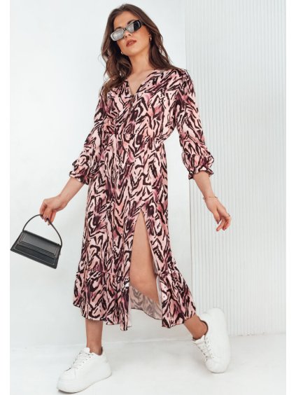 Ružovo-čierne vzorované midi šaty DIZI