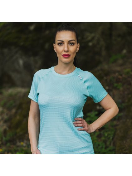 Tyrkysové dámske funkčné tričko s krátkym rukávom