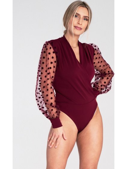 Vínové dámske body s ozdobnými rukávmi