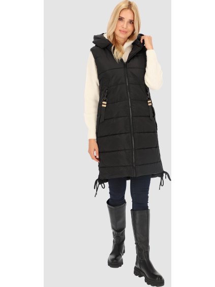 (Veľ. S) Dlhá čierna zateplená dámska vesta s kapucňou