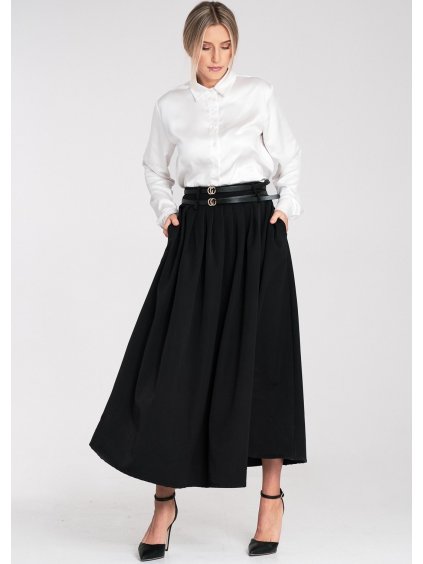 Elegantná čierna dámska midi sukňa s vreckami