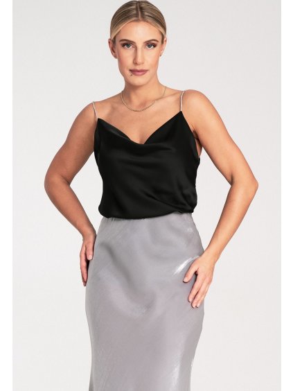 Čierny dámsky top s lesklými ramienkami