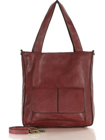 MARCO MAZZINI Tmavo červená dámska kožená shopper kabelka