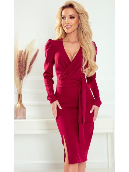 Elegantné bordové šaty s výstrihom EDITTA