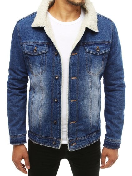 Modrá pánska džínsová bunda s kožušinkou